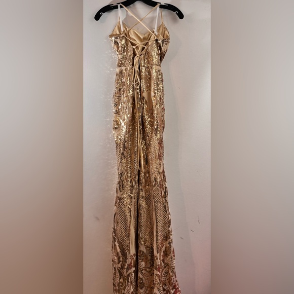 New Sparkly Sequin Mermaid Dress Spaghetti Straps Formal Evening Dress Slit - Picture 4 of 7